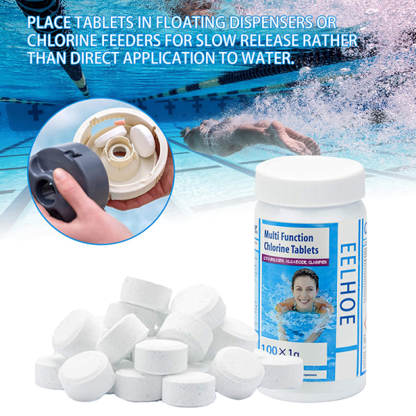 100 Stk Svømmebassin Rengøring Klor Tabletter Multifunktion Al White one size