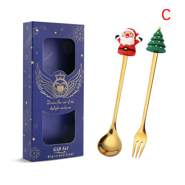 SET Joululahja lusikkahaarukkasarja Elk Tree Dessert Sp Gold 2pcs