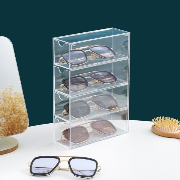 Glass Oppbevaringsboks 4 Lag Stor Brille Organizer Box Multif Transparent one size