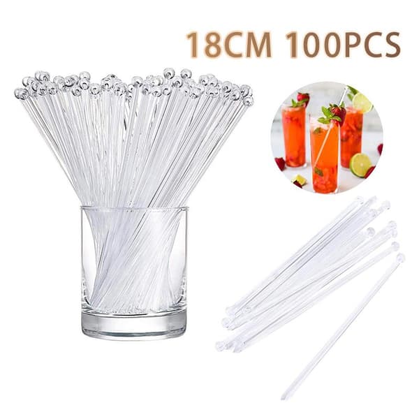 100 st transparenta plastpinnar drinkpinnar med kulhuvud Multicolor 18cm