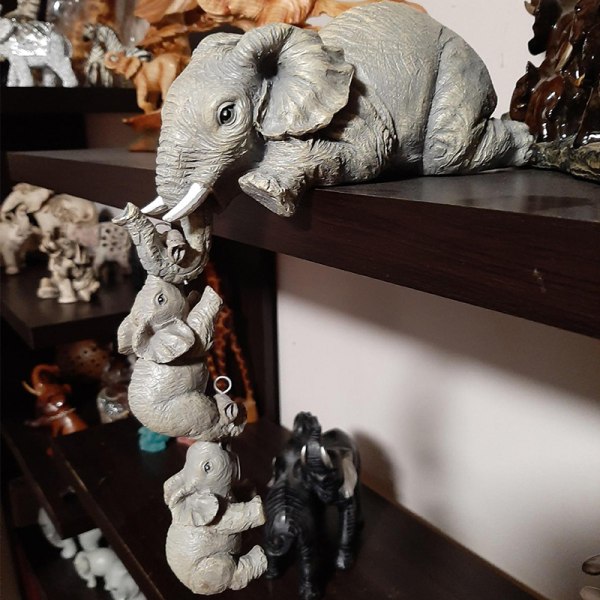 Harpiks dekorativt håndværk 3-delt realistiske elefanter Mother Hangi A one size