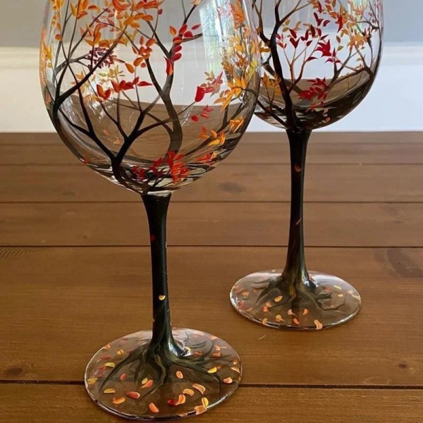 Four Seasons Trees Wine Glasses Goblet Creative Printed Glass C C Onesize