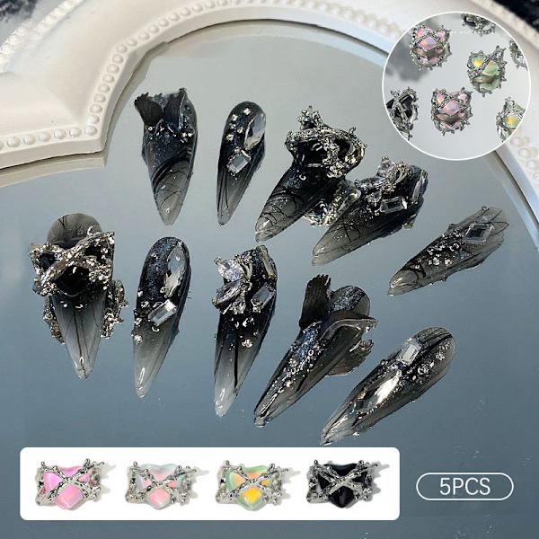 5 Stk DIY Nail Art Decoration Heart Of Thorns Retro Shiny Loving Black one size