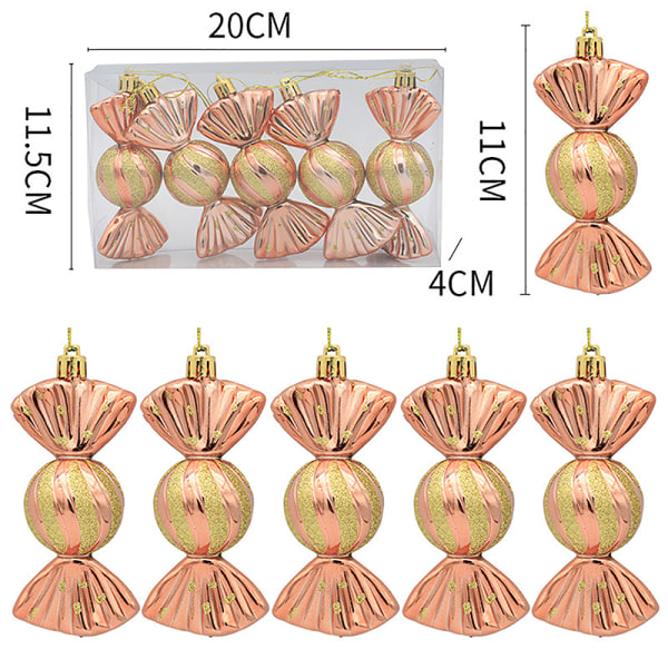 5kpl Christmas Candy Cane Riipukset Red Candy Crutch Xmas Tree H Rose Gold one size