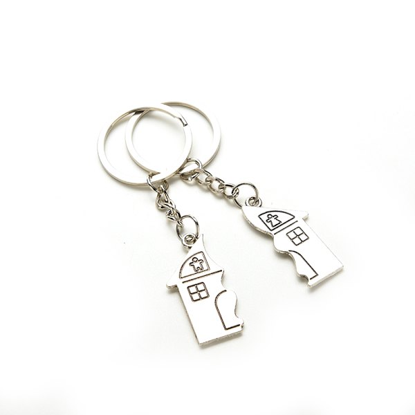 2 st House Shape Keychain Nyckelring för älskare Alla hjärtans dag Silver one size