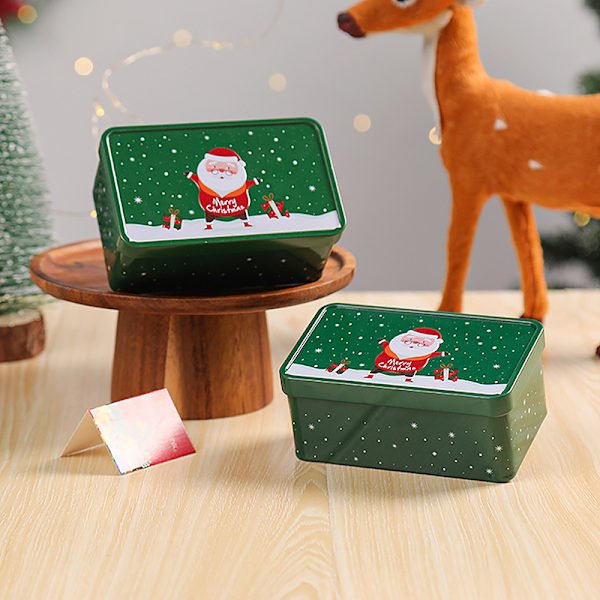 Christmas Square Blikboks Candy Box Gaveoppbevaringsboks Biscui Green onesize