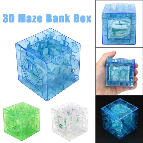 3D Cube puslespil penge labyrint bank spare mønt samling æske Random Color 1Pc