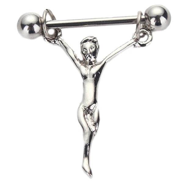 Kirurgisk Stål Menn Form Nippel Bar Barbell Skjold Ring Kropp Pi Silver One Size