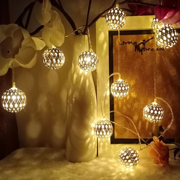 Jern marokkansk LED Solar Ball String Light Romantisk Fairy String E8 one size