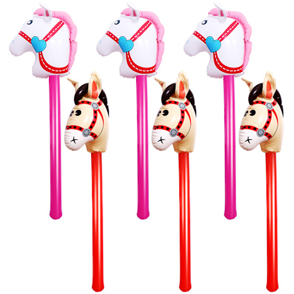 4 stykker oppustelig stokkehest oppustelig hestestokkeballon Pink 6pcs