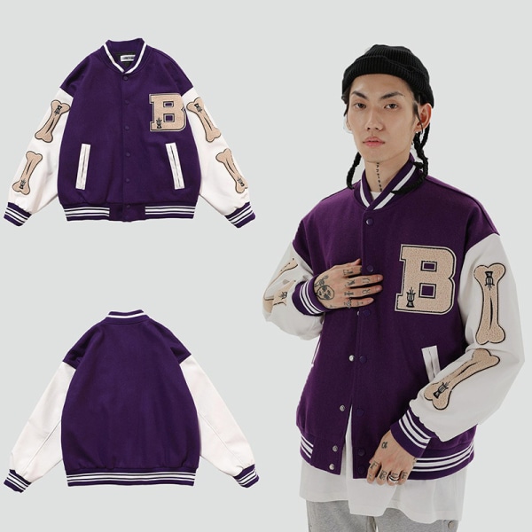 Harajuku Bomber Jackets Couple Baseball-takki Autumn Unisex V Purple XL