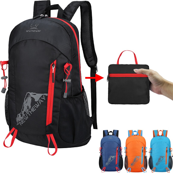 22L kannettava taitettava reppu taitettava vuorikiipeilylaukku Ultra Black one size