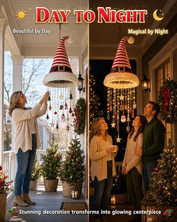 Upplyst julhatts-hänglampa, julbelysning med varmtonade LED-lampor