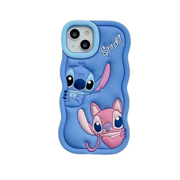 Lilo & Stitch Tecknad 3D Vågmönster Mjukt Silikonfodral, Kompatibelt med iPhone16plus