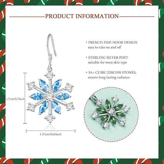 Jul snöflinga zirkon örhängen, 18K vitguld, presentförpackning kort till mamma dotter syster.