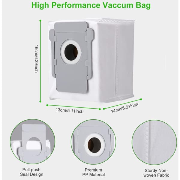 6-pack automatiska Clean Base-påsar för Roomba i7 + i7/Plus + s9/Plus E5 E6 E7 dammsugare. Ersättningstillbehör. Sladdlösa dammsugarpåsar