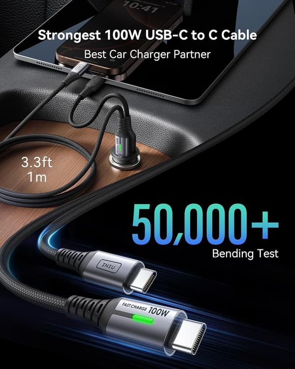 Billaddare, 60W total effekt [USB-C 30W + USB-A 30W] Cigarettändarladdare