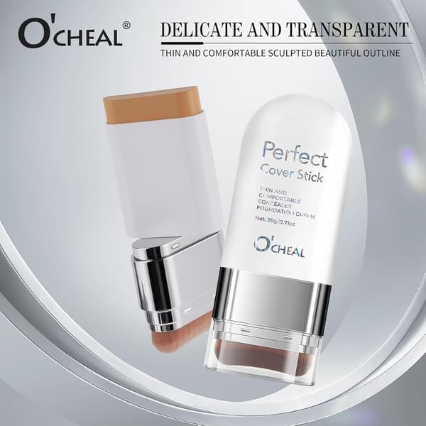 O'CHEAL 2-i-1 Foundation & Concealer Stick med borstspets, ljus hudton