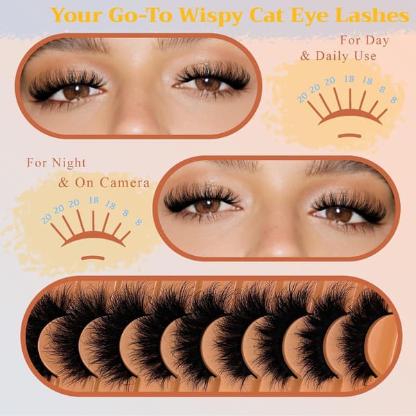 Cat Eye Faux Mink lösögonfransar, Voluminöst 3D-set, 2-pack