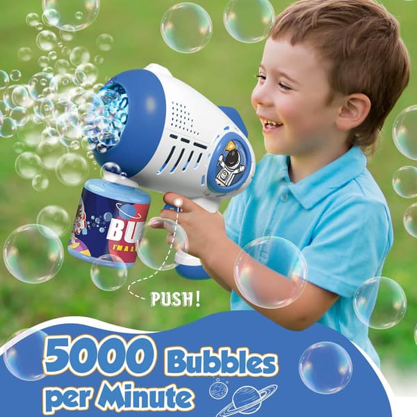 Rymdbubbelpistol för barn 3-8 år, med lösning, utomhus trädgårdsfestleksak.