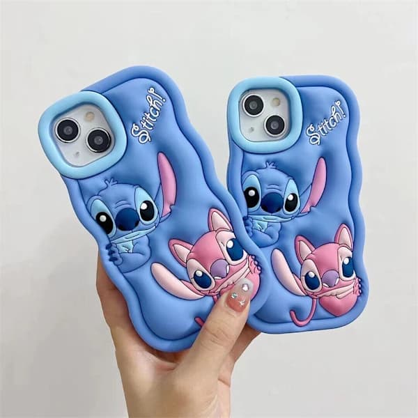 Lilo & Stitch Tecknad 3D Vågmönster Mjukt Silikonfodral, Kompatibelt med iPhone14plus