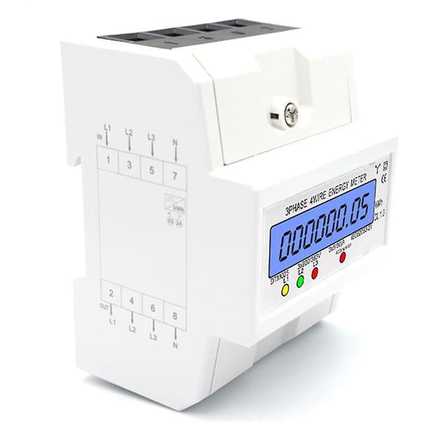 Trefas, 4-ledare energimätare 220/380V 5-80A – Bakgrundsbelyst LCD-display – DIN-skenmontering – Hög noggrannhet