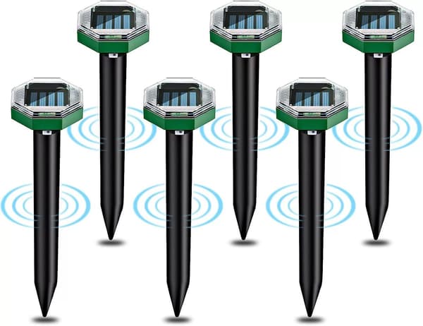 Soldrivna mullvadsdrivare, 6-pack, med vibrations- och ultraljudsfunktioner, IP65 vattentät.