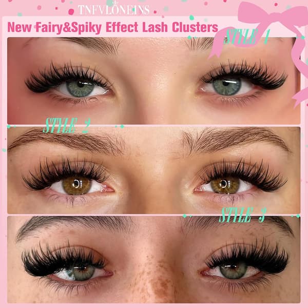 4-stils naturliga, smala Fox Cat Eye-franskluster, mjuka DIY-fransförlängningar för hemmabruk