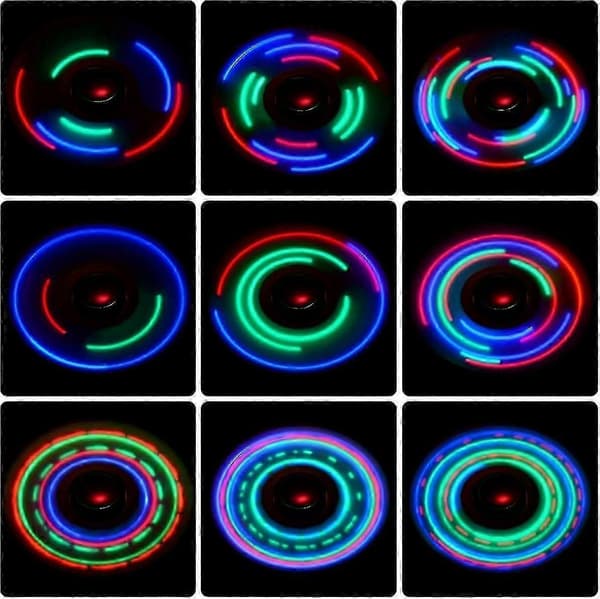Fidget Spinner i metall med LED-belysning - Partyfavorit med imponerande ljusshow - Sensoriska leksaker för ångestlindring för barn och vuxna - Bra (iriserande)