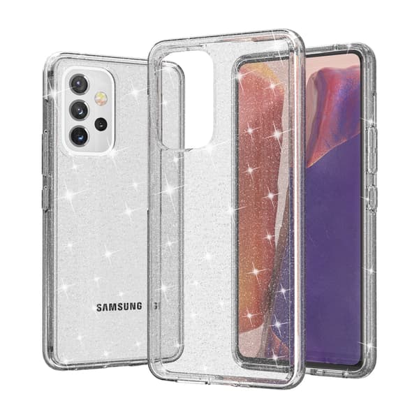 Ett telefonfodral för Samsung Galaxy S25 Plus, som ger allsidigt skydd (glittrande vit).