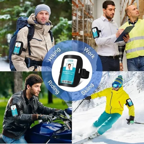 ID-korthållare i läder för arm (2-pack) – Justerbart elastiskt band, vattentätt armband för liftkort
