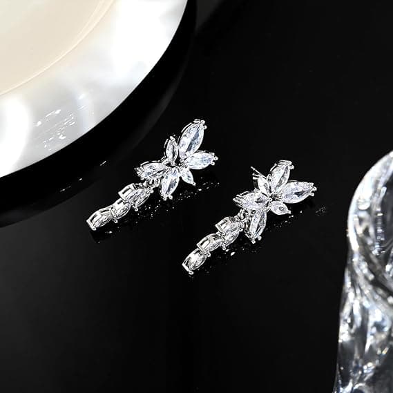 Brudens ädelsten droppformade bröllopsörhängen, guld/silverpläterade, blommiga, färgglada dinglande present.