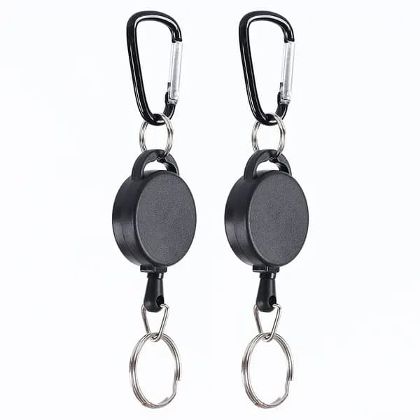 Infällbar nyckelring med karbinhake – 2-pack, svart