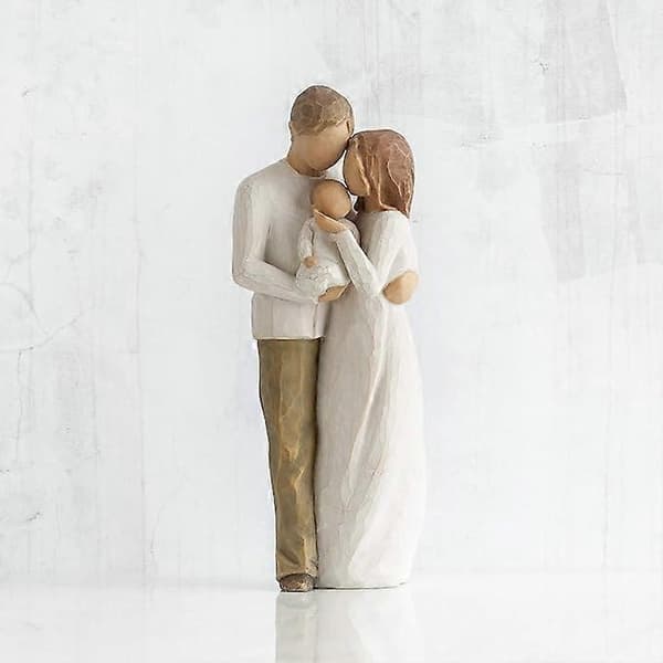 Tidlös handmålad skulptur i Willow-stil: Familj på tre