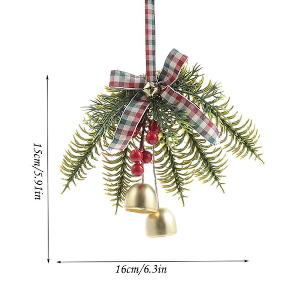 Julklocka med tallbarrsrosett, dörrvägg vindspel träddekoration.