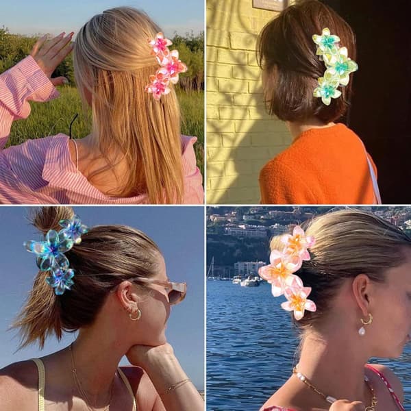 4-pack blomhårklämmor, halkfria stora i hawaiiansk stil för medellångt hår.