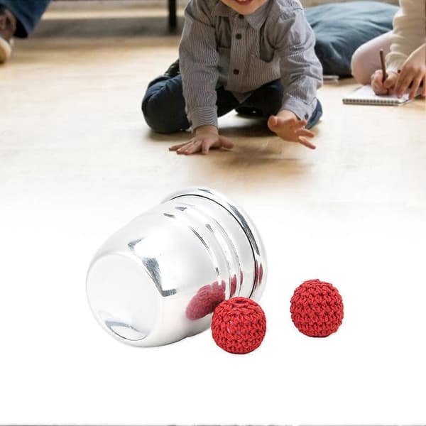 Aluminium magiska trick bred mun kopp med magnetiska bollar för närbild magiker rekvisita