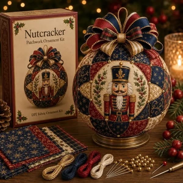 No-Sew Patchwork Julgransprydnadskit, Set för quiltad tygboll, DIY-dekoration för granen (Liten)