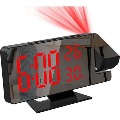 Projektionsväckarklocka för sovrum. Stor digital klocka med 180° projektor. 12/24H-format. USB-laddningsport. Display - DOU
