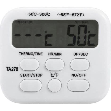 TA278 Stor digital LCD-display med termometer, klocka och timer för mat, rökugnar och grillar med sond – perfekt för köket.