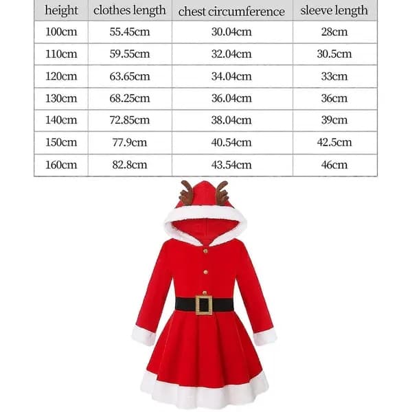 Juloutfit, julklänning, ren-tröja med huva, julset med bälte (160 cm)
