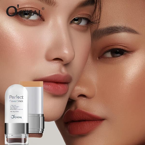 O'CHEAL 2-i-1 Foundation & Concealer Stick med borstspets, Ivory White