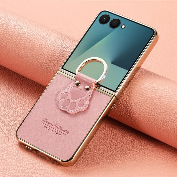 Kompatibel med SamsungZ Flip 7 mobilskal, söt katt tass ringhållare, vikbart skärmskydd - rosa