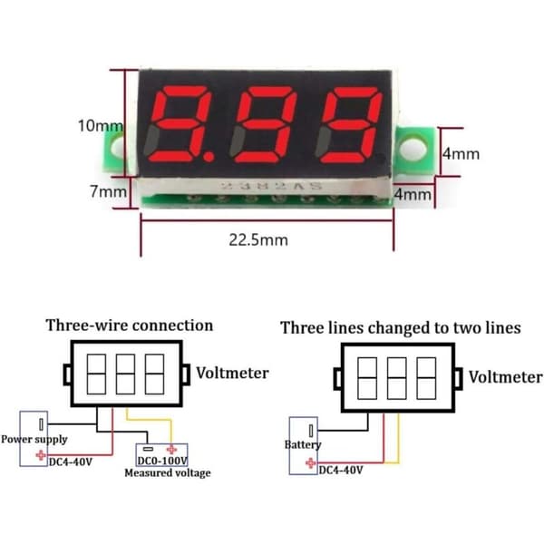 6-delad mini digital voltmeter DC 0-100V 0,28 tum mini digital voltmeter med tre linjer spänningstestare mätare 3 färger