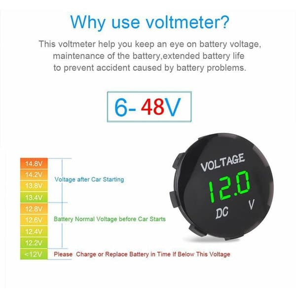 DC 12V-24V LED Digital Voltmeter för Bil, Motorcykel, Lastbil, Båt (Grönt Ljus)