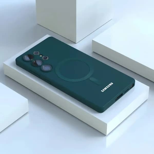 Magsafe mjukt silikonfodral för Samsung Galaxy S25U, mörkgrönt