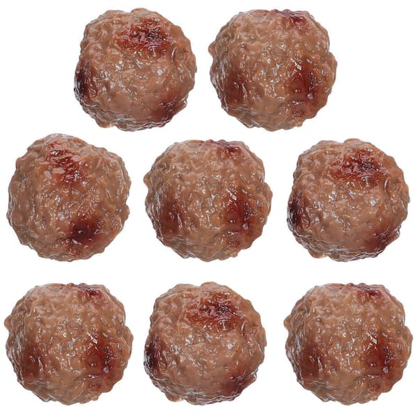 16 verklighetstrogna köttbullsmodeller - miniatyrmatproppar som simulerar kokta köttbullar, lämpliga för restaurangkökfotografering.