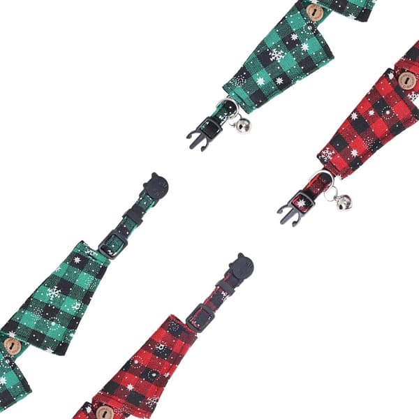 Julrutiga katthalsband med rosett och bjällra, justerbart djurhalsband, 2-pack