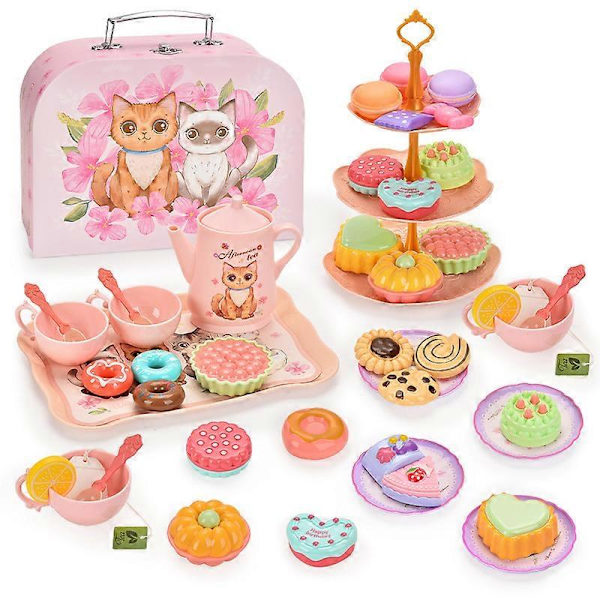 Katt-tema leksakshus för barn, tårta, dessert, kök, presentförpackning för eftermiddagste