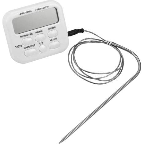 TA278 Stor digital LCD-display med termometer, klocka och timer för mat, rökugnar och grillar med sond – perfekt för köket.